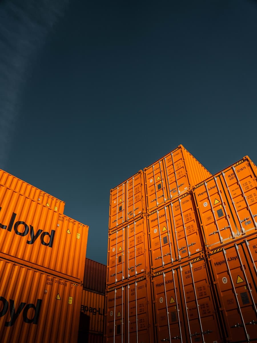 Stacked shipping containers ready for international freight